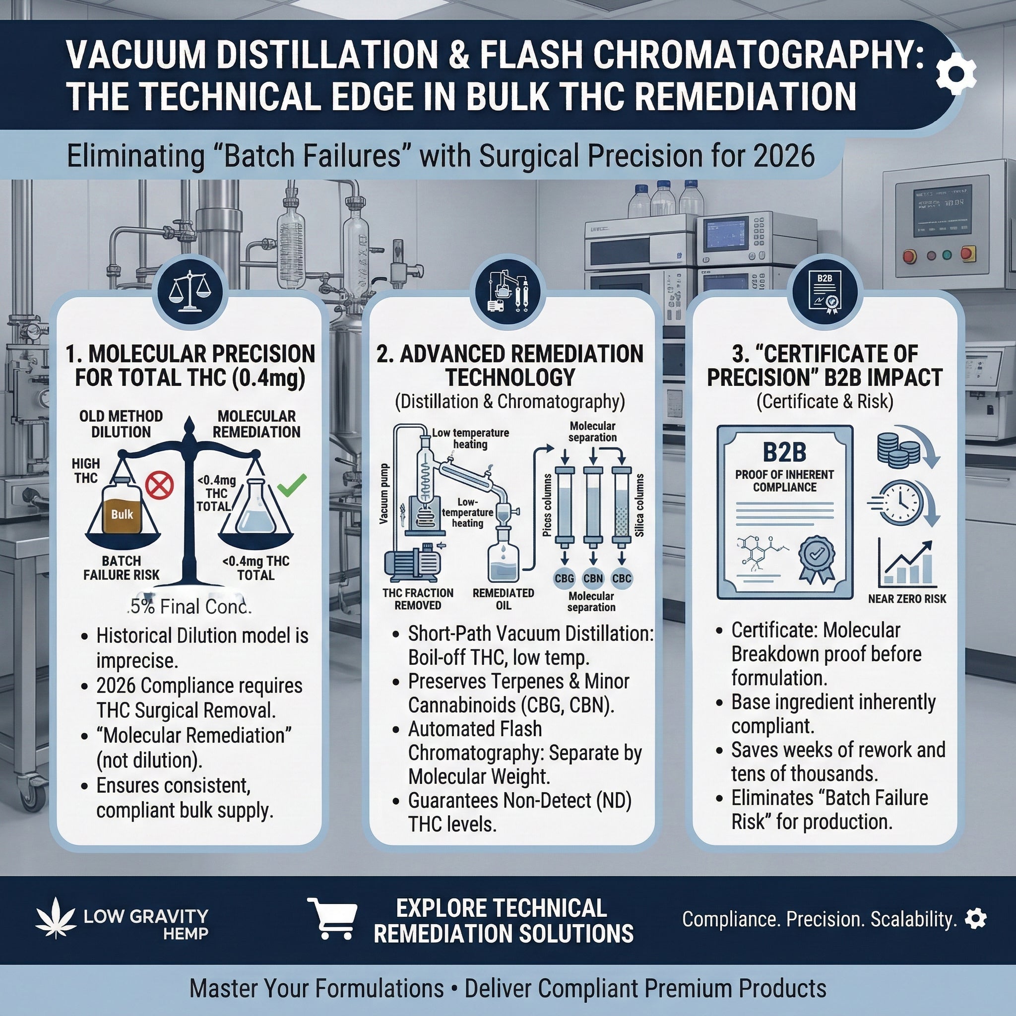 Vacuum Distillation &amp; Flash Chromatography: The Technical Edge in Bulk THC Remediation