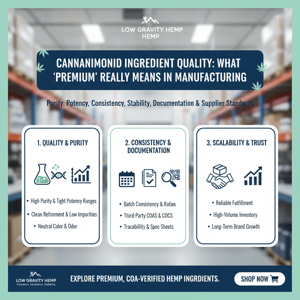 🎓 Cannabinoid Ingredient Quality: What “Premium” Really Means in Manufacturing