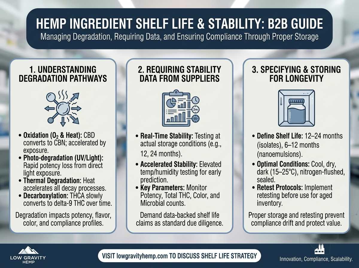 Hemp Ingredient Shelf Life and Stability: What B2B Buyers Need to Spec, Store, and Document