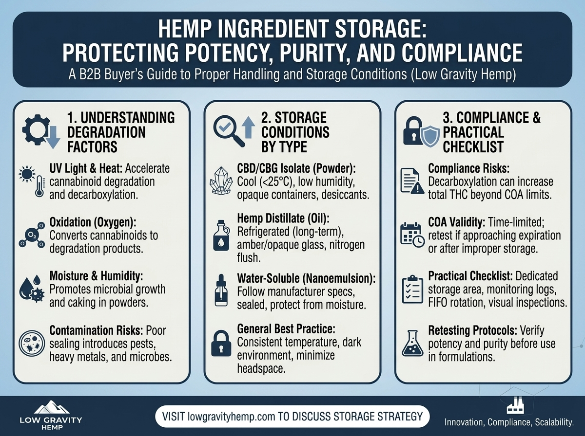 Hemp Ingredient Storage: Protecting Potency, Purity, and Compliance