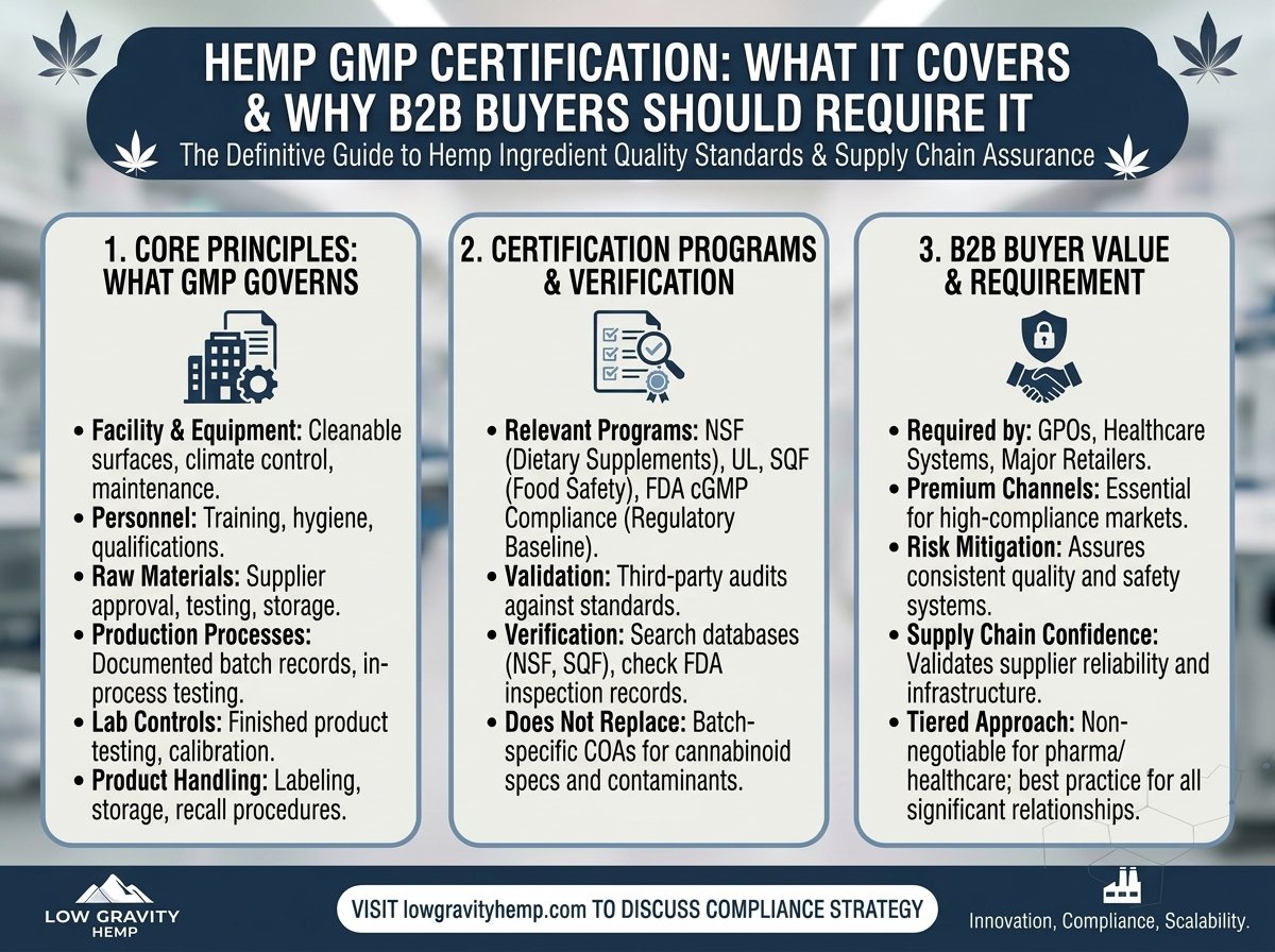 Hemp GMP Certification: What It Covers and Why B2B Buyers Should Require It
