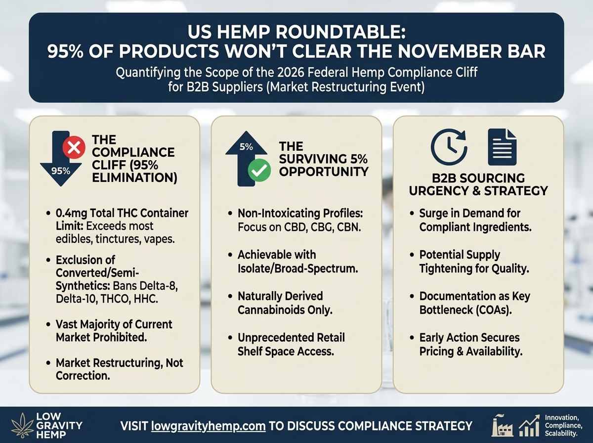US Hemp Roundtable: 95% of Current Hemp Products Won’t Clear the November Bar