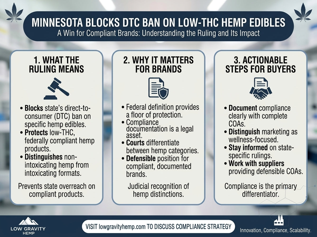 Minnesota Judge Blocks State Ban on Low-THC Hemp Edibles — A Win for Compliant Brands