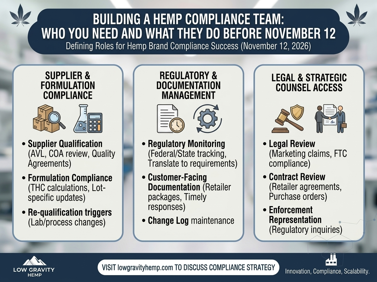 Building a Hemp Compliance Team: Who You Need and What They Do Before November 12