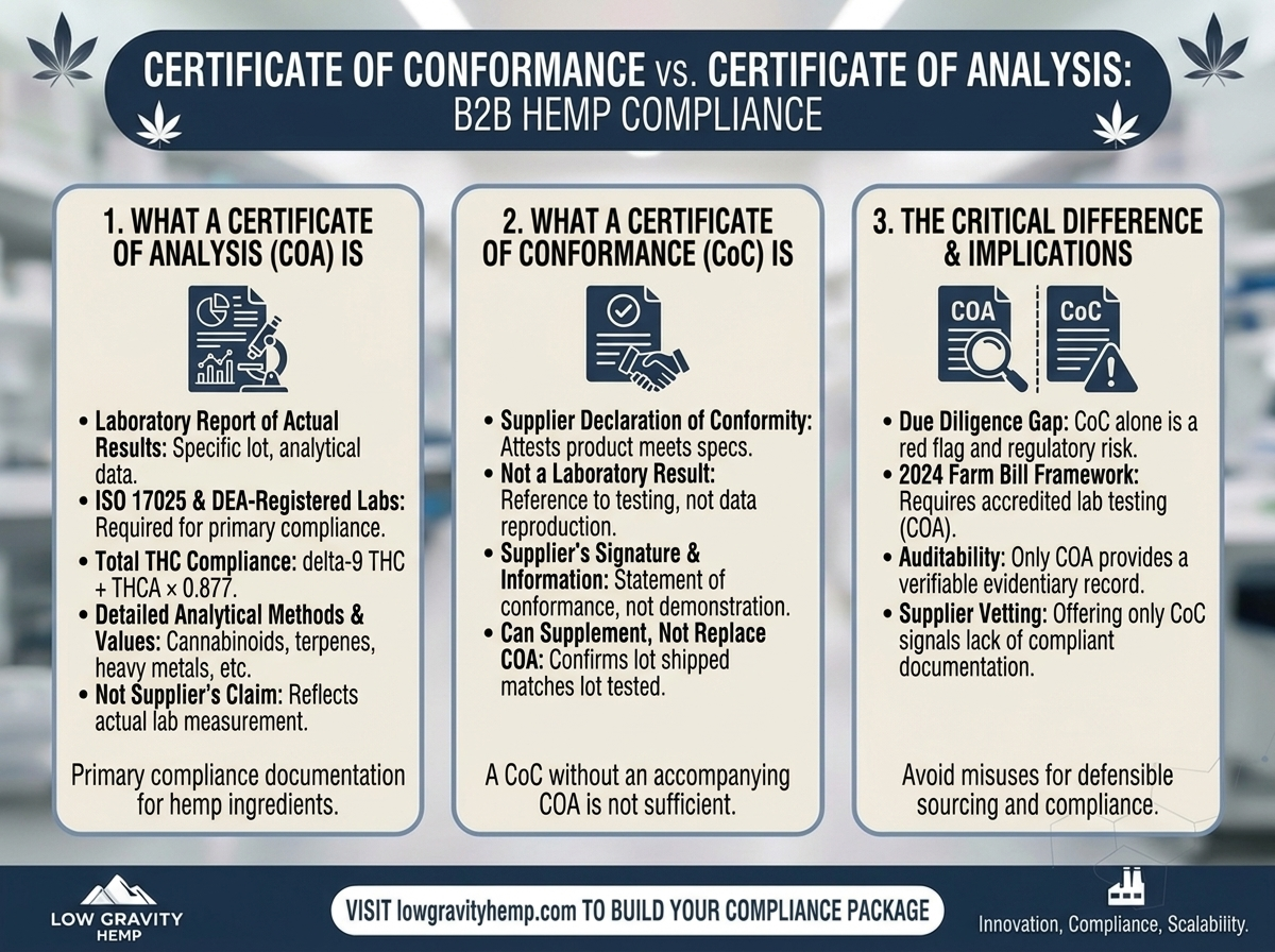 Certificate of Conformance vs. Certificate of Analysis: What Hemp Ingredient Buyers Need to Know