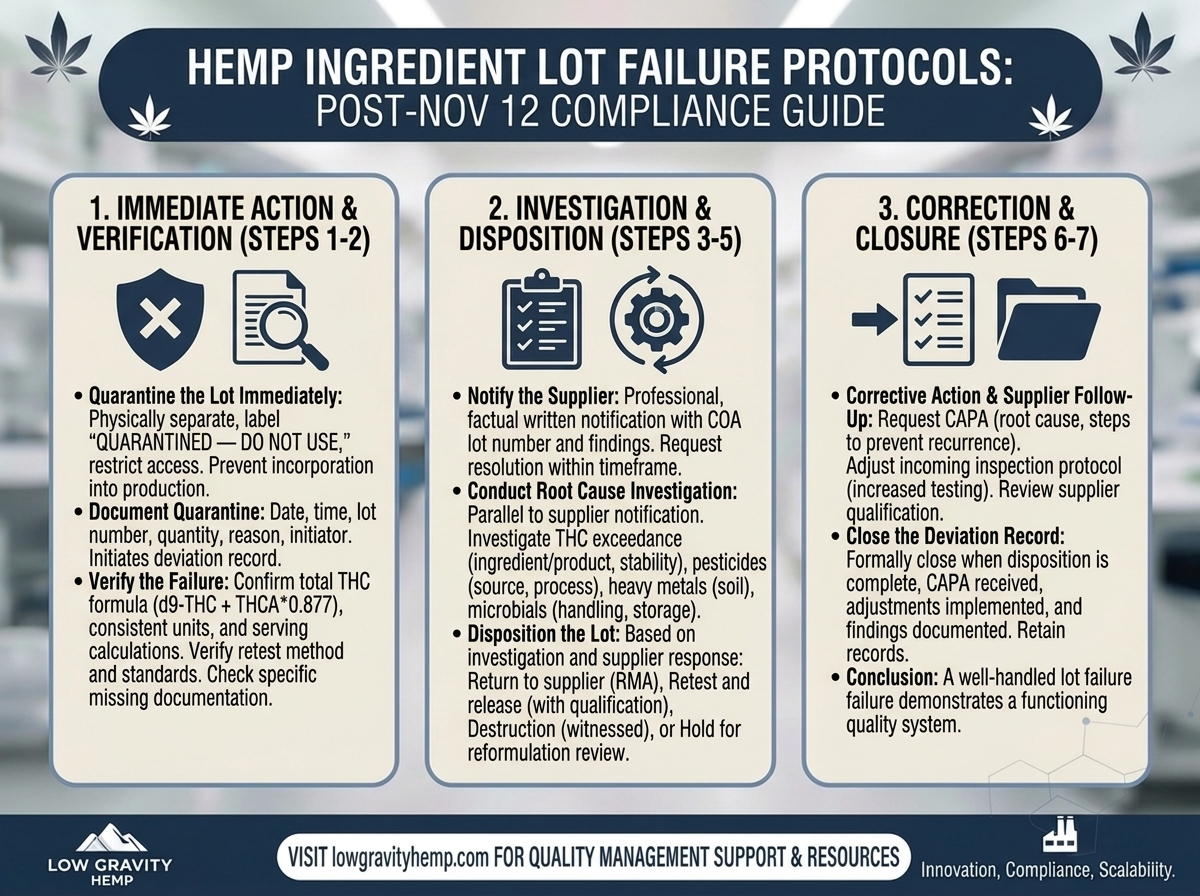 Hemp Ingredient Lot Failure Protocols: What to Do When a Lot Doesn't Pass