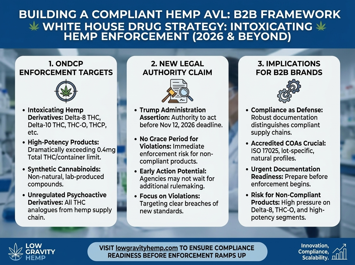 White House Drug Control Strategy Puts Intoxicating Hemp in the Crosshairs — What B2B Brands Must Know