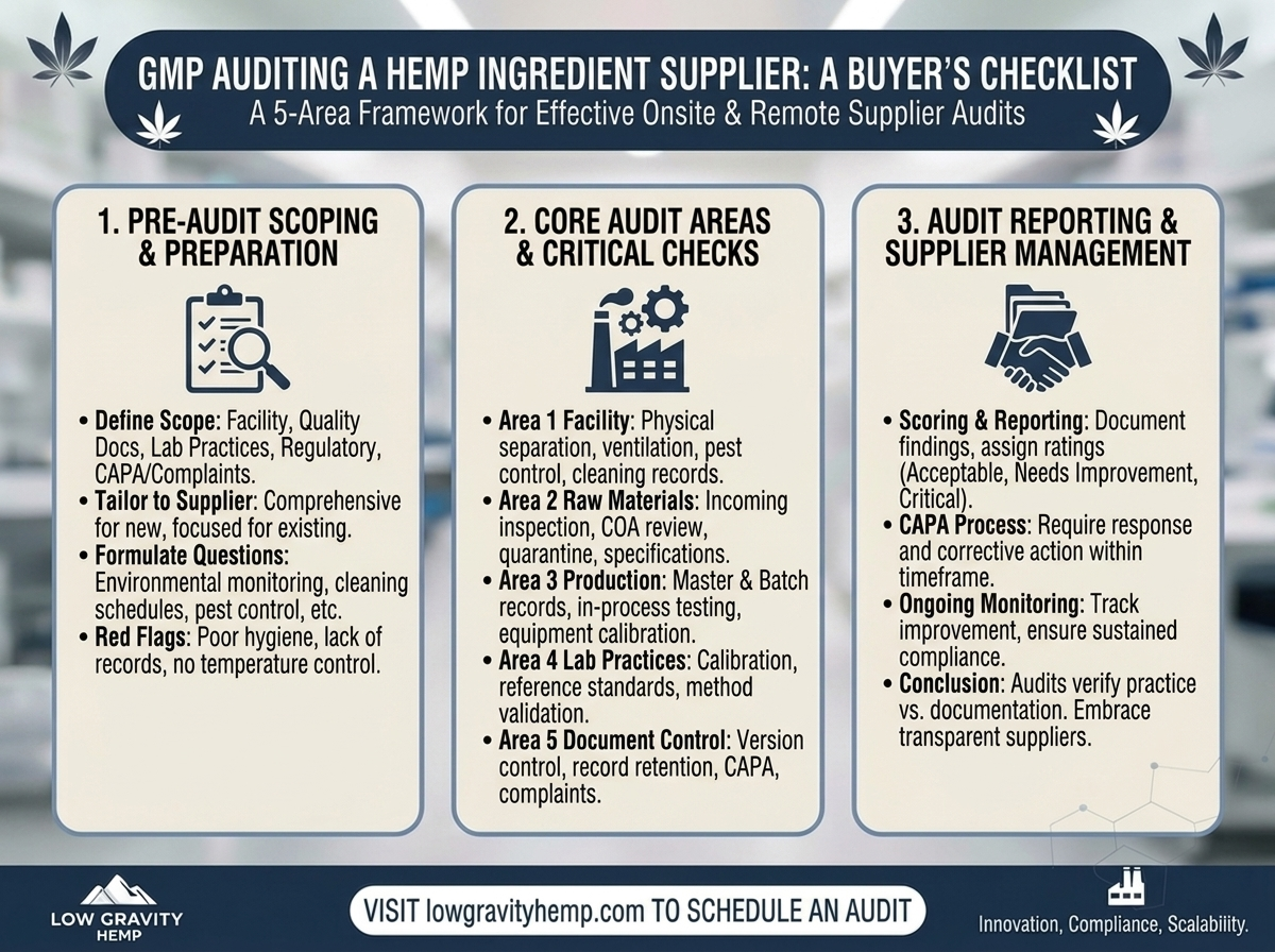 GMP Auditing a Hemp Ingredient Supplier: A Buyer's Checklist