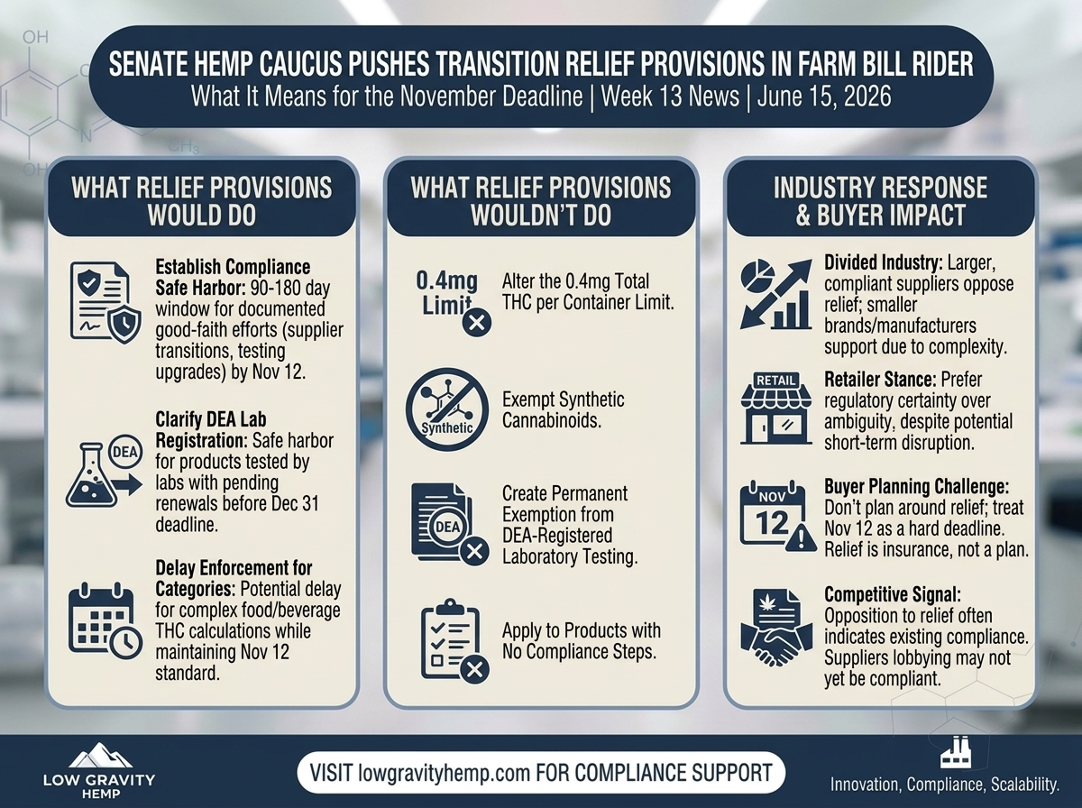 Senate Hemp Caucus Pushes Transition Relief Provisions in Farm Bill Rider: What It Would Mean for the November Deadline