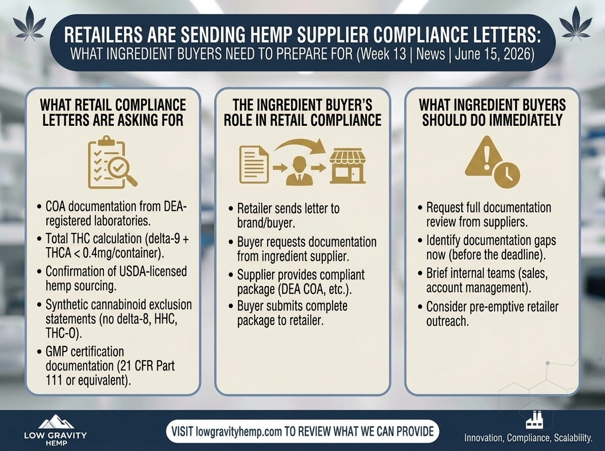 Retailers Are Sending Hemp Supplier Compliance Letters: What Ingredient Buyers Need to Prepare For