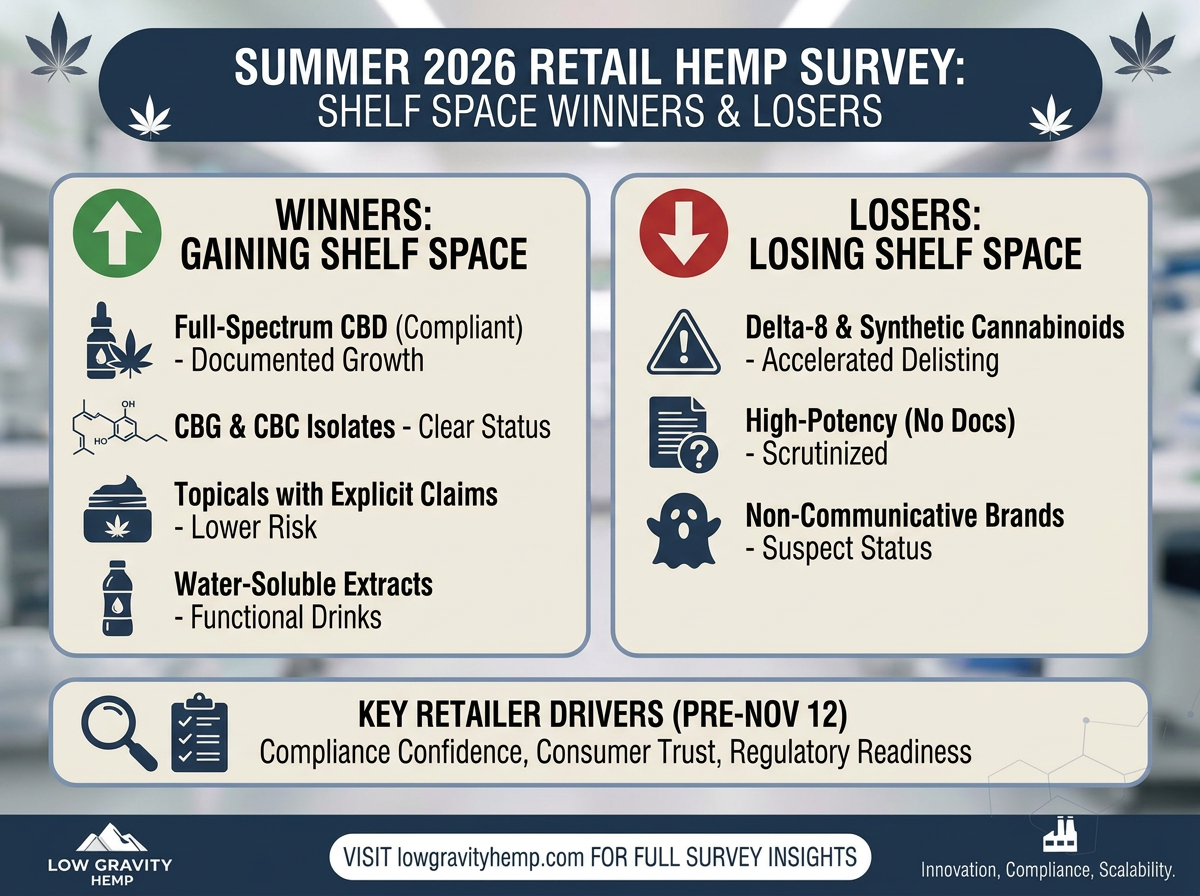 Summer 2026 Retail Survey: Hemp Category Shelf Space Winners and Losers as November Approaches