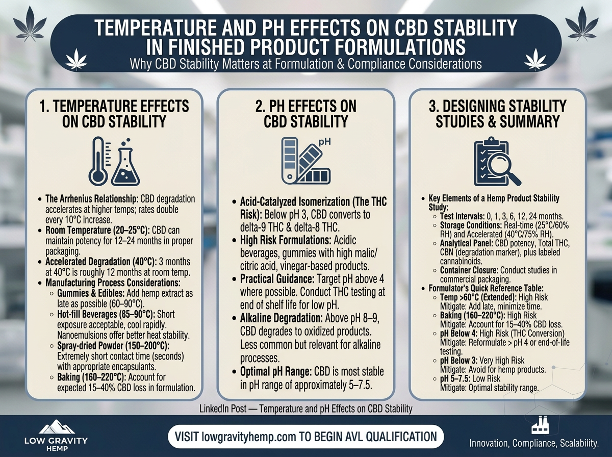 Temperature and pH Effects on CBD Stability in Finished Product Formulations