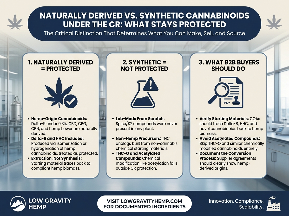 Naturally Derived vs. Synthetic Cannabinoids Under the CR infographic