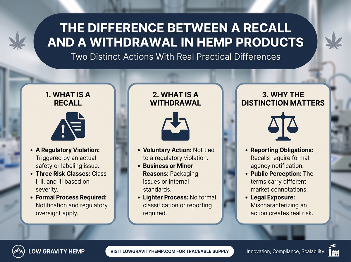 Recall vs Withdrawal in Hemp Products infographic