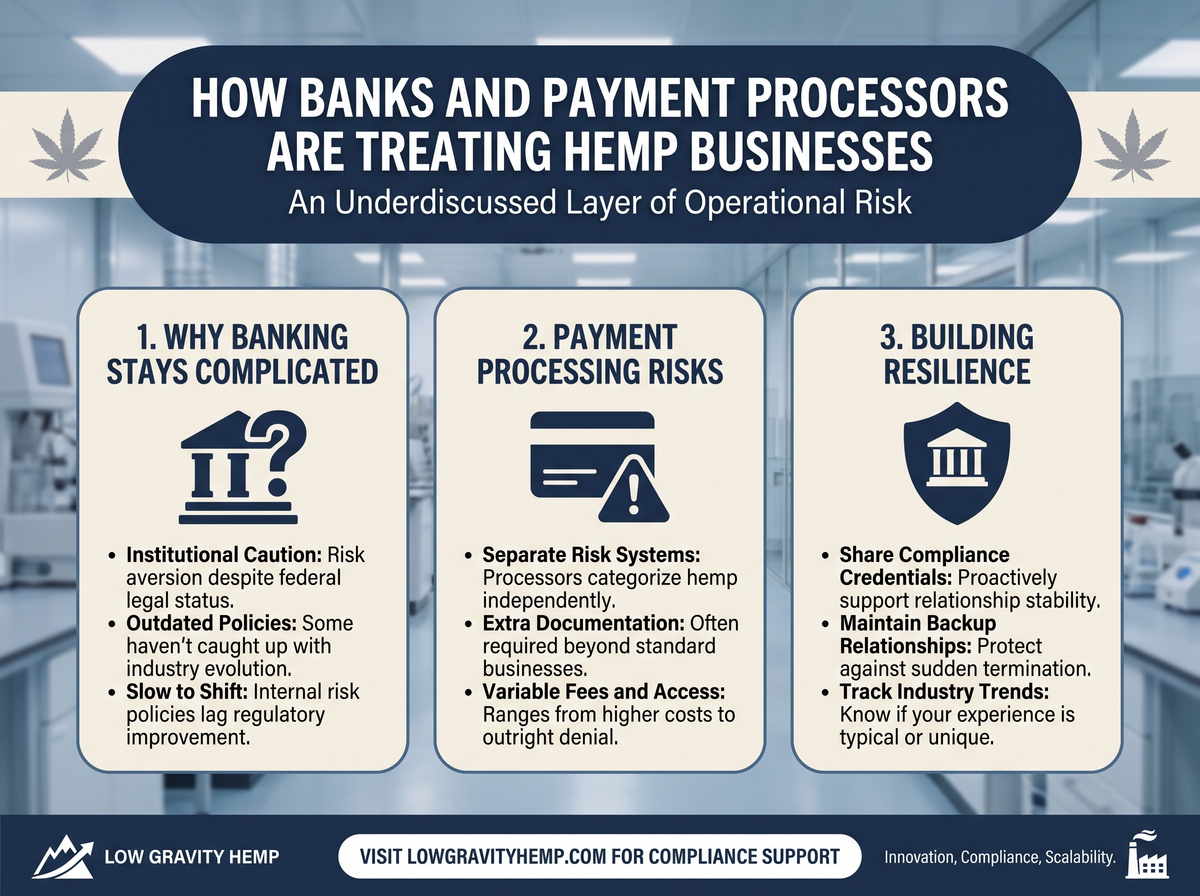 How Banks and Payment Processors Are Treating Hemp Businesses infographic