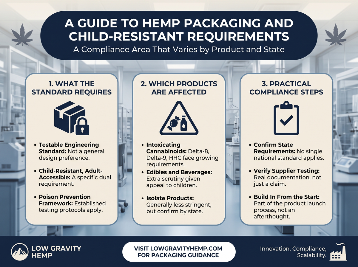 A Guide to Hemp Packaging and Child-Resistant Requirements infographic
