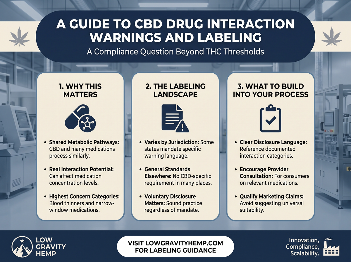 A Guide to CBD Drug Interaction Warnings and Labeling infographic