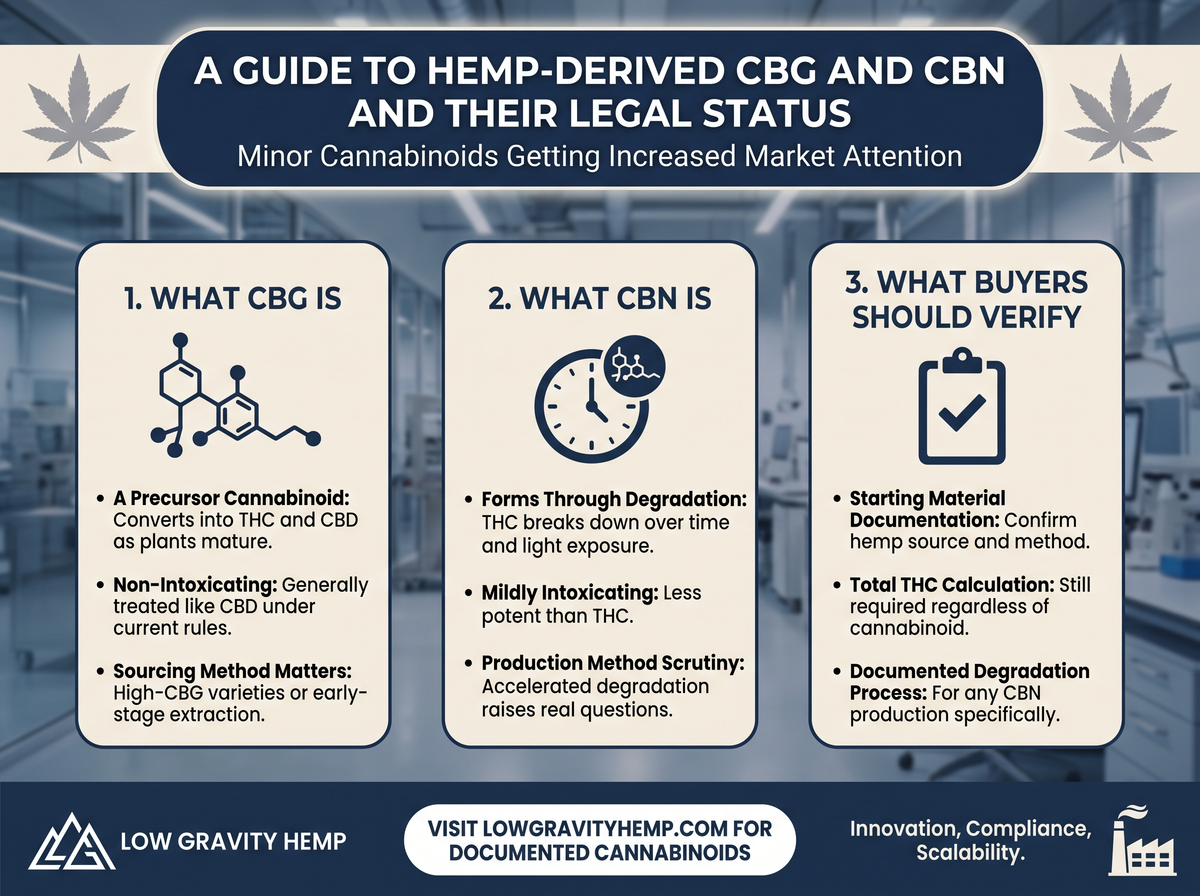 A Guide to Hemp-Derived CBG and CBN Legal Status infographic
