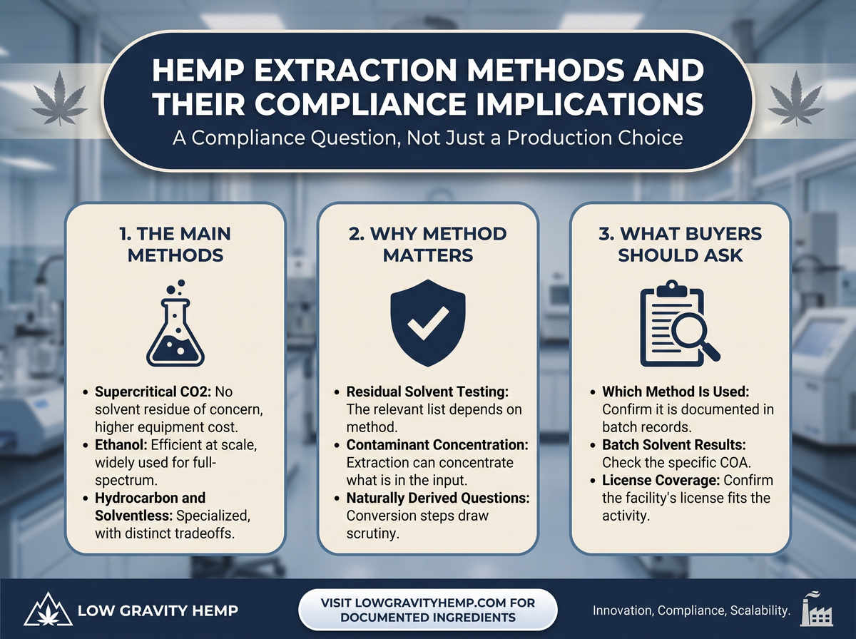 Hemp Extraction Methods and Their Compliance Implications infographic