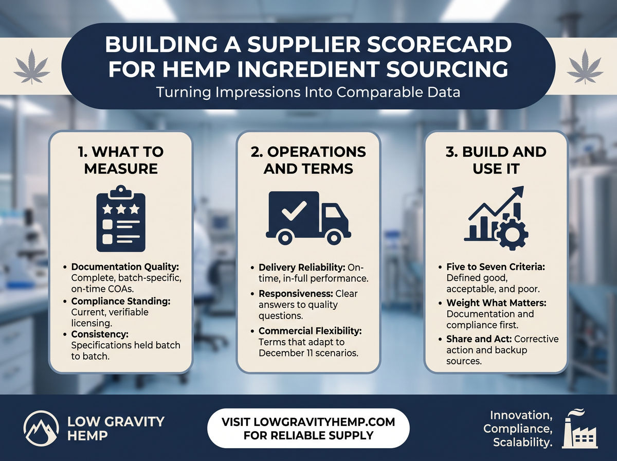 Building a Supplier Scorecard for Hemp Ingredient Sourcing infographic